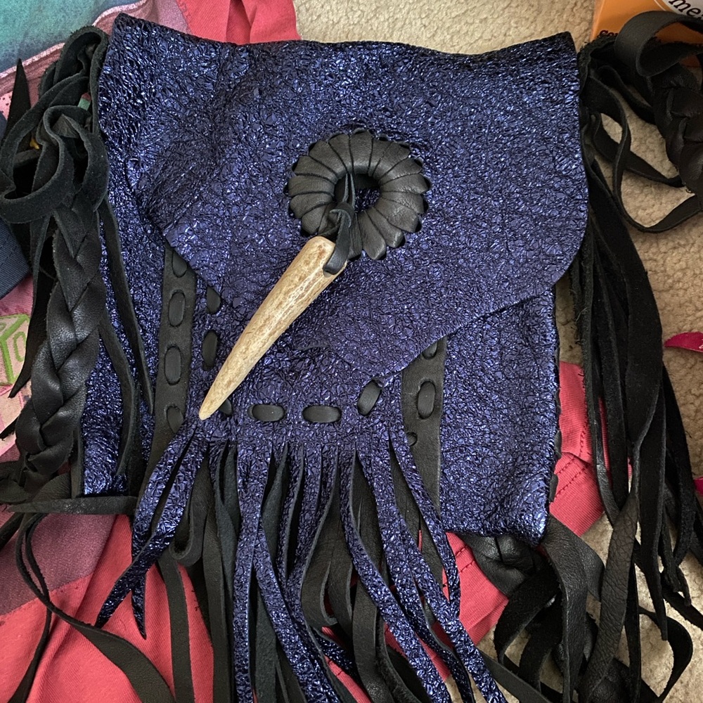 Jimmi Wz Galactic Midnight Blue Metallic Sheepskin Crossbody bag Brand New